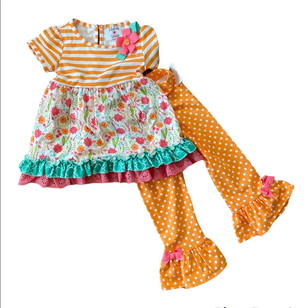 Counting Daisies Dress two piece ruffle dress orange pink floral - Picture 1 of 3